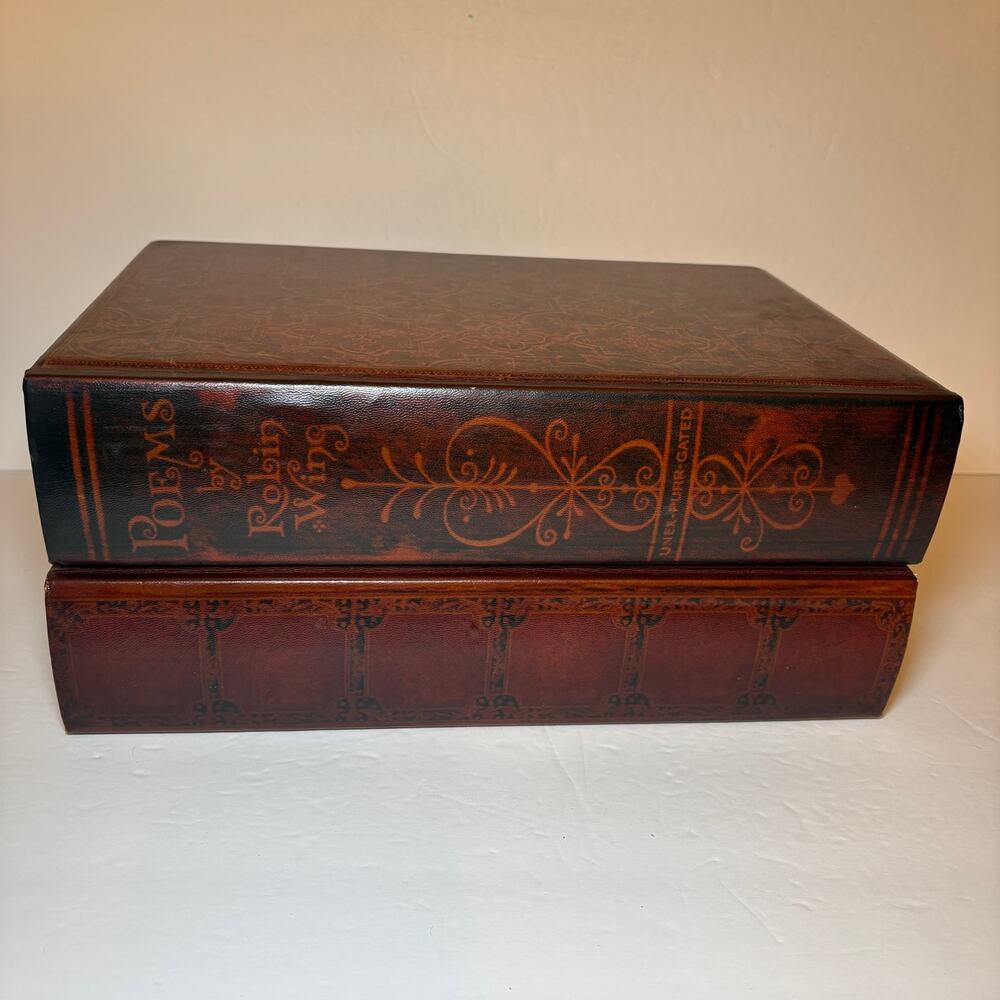 Lot 2 Vintage Aged Book Faux Leather Hidden Safe Stash Boxes Storage Compartment